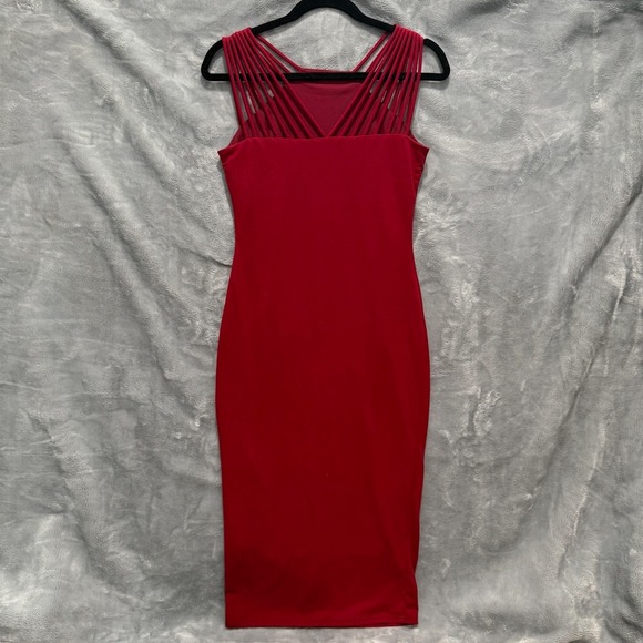 Love Culture Dresses & Skirts - Love Culture Strappy Cage Neck Bodycon Midi Dress Women Size L Red